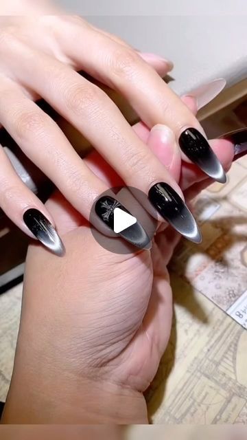 Short Nails Magnetic, Black And Silver Magnetic Nails, Acrylic Nails Magnetic, Magnetic Manicure, Black Nails Magnet, Nail Magnetic, Cat Eye Nail, Nail Gel Polish, Magnetic Nails