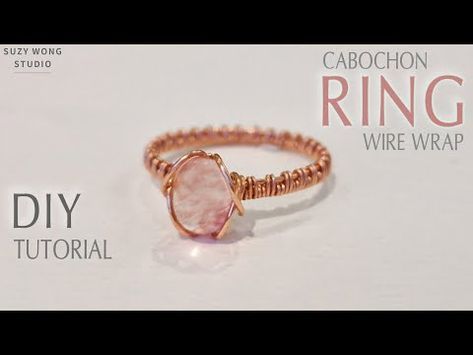 Mini Cabochon Cherry Quartz Wire Wrap Ring Tutorial| Easy Ring| DIY Ring| DIY Jewelry| How to make - YouTube Wire Wrap Ring Tutorial, Handmade Rings Tutorial, Wire Rings Tutorial, Diy Wire Jewelry Rings, Wire Jewelry Earrings, Wire Wrap Ring, Wire Jewelry Patterns, Wire Jewelry Rings, Wire Wrap Jewelry Designs