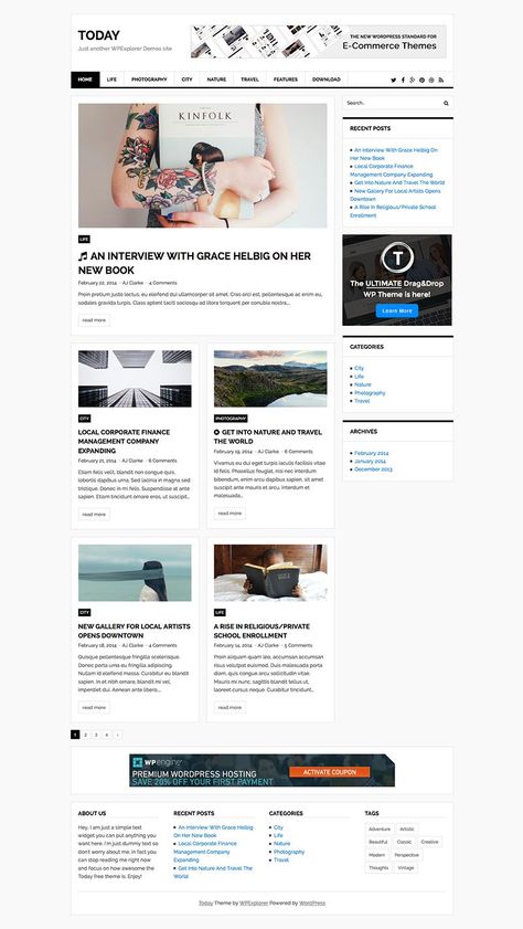 Today - a FREE WordPress theme by WPExplorer for news and blog style websites. Magazine Website Design, Magazine Style Website, Blog Layout Design, Wordpress Ecommerce Theme, Blog Website Design, News Website Design, Blog Design Inspiration, Website Design Wordpress, Blog Wordpress