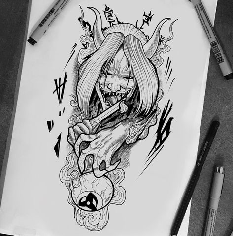 Shinigami Tattoo Design, Esdeath Tattoo, Shiki Fujin Tattoo Design, Shinigami Design, Shiki Fujin Tattoo, Naruto Tattoo Ideas Design, Dark Anime Tattoo, Naruto Tattoo Ideas, Half Sleeve Tattoos Sketches