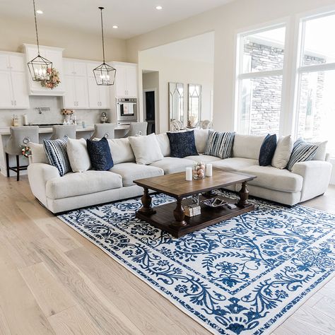 Blue Rugs For Bedroom, Living Room Navy Rug, Navy Blue Rugs In Living Room, Ruggable Delphina, Blue Area Rugs In Living Room, Navy And Beige Living Room, Navy Living Room Rug, Large Area Rugs In Living Room, Navy Blue Rug Living Room