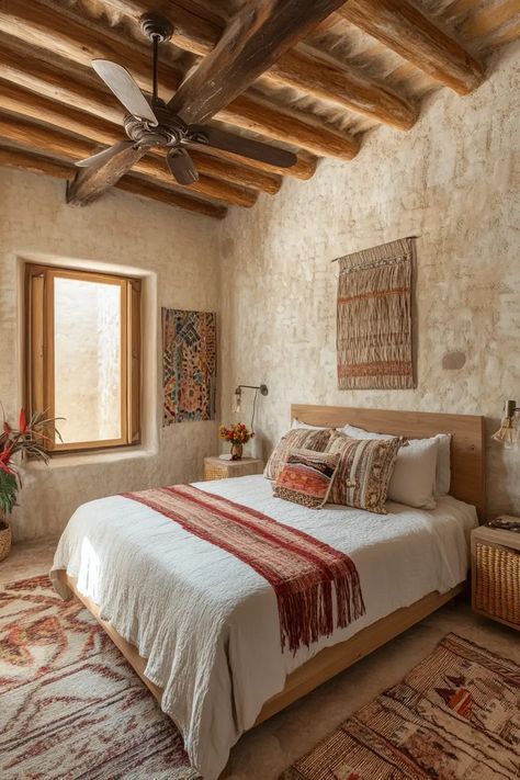 Natural Beauty: 40 Earthy Bedrooms You’ll Absolutely Adore | VIVA Earthy Bedrooms, Earthy Modern Bedroom, Mexico Houses, Cozy Earthy Bedroom, Earthy Bedroom Ideas, Hug A Tree, Mud Hut, Earthy Modern, Wooden Side Tables