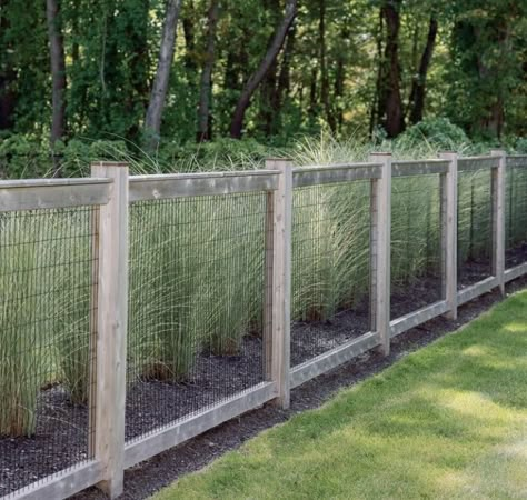 Veggie Garden Fence, Wire And Wood Fence, Fence Around Pool, Ny House, Deck Railing Ideas, Wood Fence Design, Rustic Fence, Yard Fence, Railing Ideas