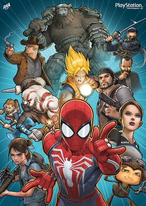 ArtStation - Official Playstation Magazine--UK Cover Art, David Nakayama David Nakayama, Playstation Logo, Spiderman Ps4, Shadow Of The Colossus, Arte Dc Comics, Ghost Of Tsushima, Playstation Games, Gaming Wallpapers, Cartoon Crossovers