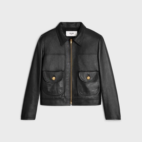 Celine Jacket, Black Fr, Blouson Jacket, Biker Jackets, Jacket With Pockets, Fancy Dress Design, Saint Tropez, Shirt Collar, Biker Jacket