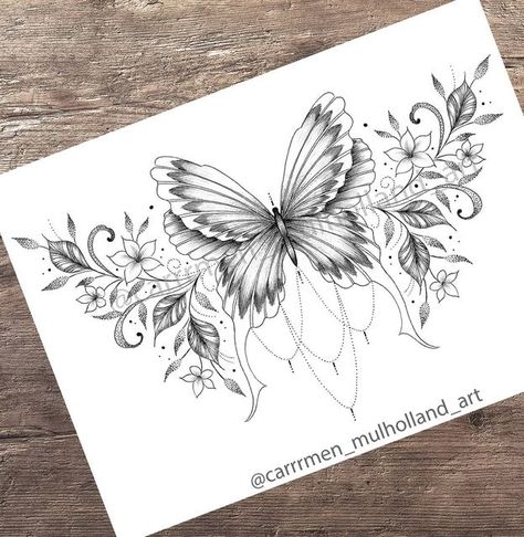 Butterfly Leg Tattoos, Thumb Tattoos, Full Hand Tattoo, Around Arm Tattoo, Stomach Tattoos Women, Fineliner Art, Armband Tattoos, Tattoos For Women Flowers, Chest Piece Tattoos