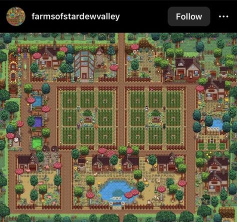 Farm of: abrunacastro Stardew Farms, Stardew Valley Layout, Stardew Valley Tips, Types Of Farming, Stardew Valley Farms, Stardew Valley Fanart, Farm Plans, Farm Layout, Farm Games