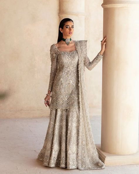 SORAYA | Opulent Holding a dreamy look with glorious handwork details and stunning ash-white color, opulent will surely make you feel like royalty.… | Instagram Organza Bridal, Lehenga Choli Designs, Nikkah Dress, Embellished Shirt, Pakistani Wedding Dress, Wedding Reception Dress, Party Kleidung, Pakistani Wedding Dresses, Free Dresses