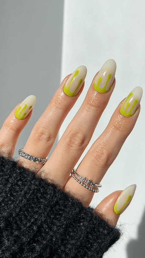 Slime Drip Nails, Green Slime Nails, Slime Green Nails, Slime Nails, Green Mani, Lime Nails, Coffin Nails Ombre, Watermelon Nails, Nails Ombre