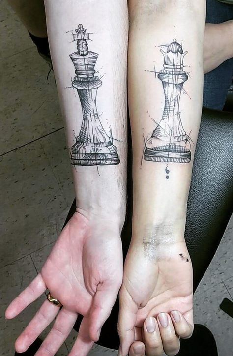 Tattoo Chess, Chess Tattoos, Bjj Tattoo, Chess Piece Tattoo, Tattoo Ideas For Couples, Chess Tattoo, Him And Her Tattoos, Tattoo Font For Men, Couple Tattoos Love