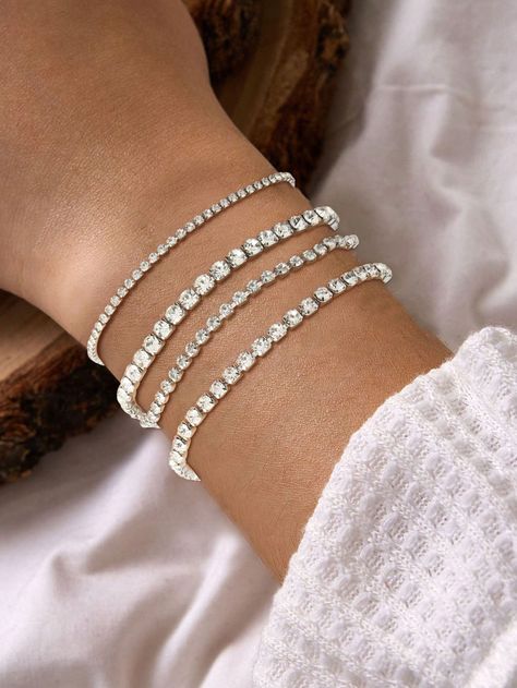 Multicolor  Collar  Stainless Steel   Embellished   Women Fashion Jewelry Diamond Bracelet Women, Bracelet Set Silver, Shot List, Diamond Tennis Bracelet, Bracelet Women, Birthday List, Jewelry Lookbook, Tennis Bracelet Diamond, Watches Women Fashion