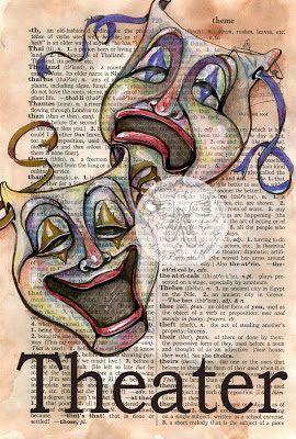 Theatrical Masks, Theater Masks, Drama Masks, Mixed Media Drawing, Media Drawing, Newspaper Art, Theatre Masks, Shoes Art, Comedy And Tragedy