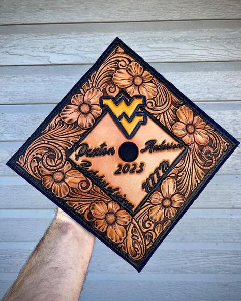 Leather Graduation Cap, Senior Things, Parking Spot Painting, Spot Painting, Grad Cap Designs, Diy Graduation Cap, Diy Graduation, Grad Caps, Graduation Cap Toppers