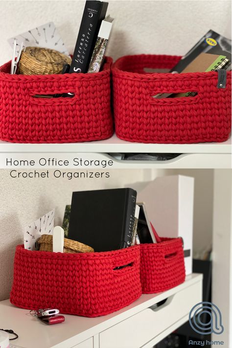 Crochet For Organization, Crochet Organization Craft Storage, Crochet Drawer Organizer, Crochet Office Accessories, Crochet Organizer Storage Ideas, Crochet Box Pattern, Crochet Office Decor, Organization Crochet, Crochet Square Basket