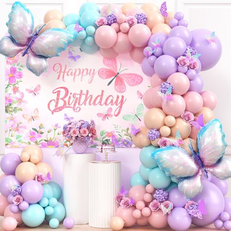 Butterfly Theme Party Decoration, Dreamy Birthday, Butterfly Backdrop, Backdrop Butterfly, Balloons Purple, Butterfly Birthday Decorations, Butterfly Theme Party, Butterfly Birthday Theme, Butterfly Party Decorations