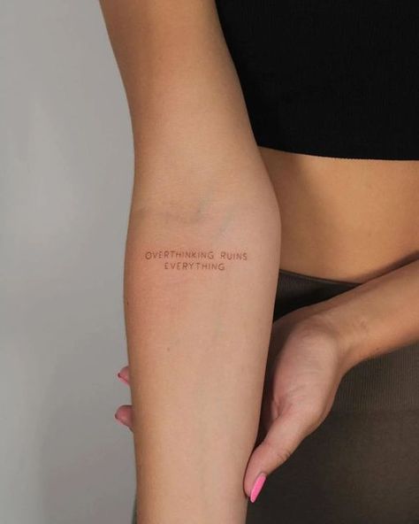 Tattoo Schrift, Girl Arm Tattoos, Stop Overthinking, Gemini Tattoo, Writing Tattoos, Petite Tattoos, Matching Tattoo, Tattoo Small, Elegant Tattoos