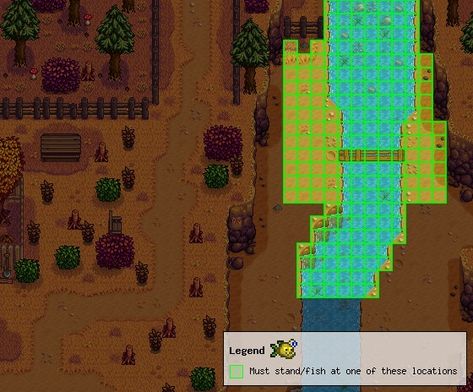 Fishing Stardew Valley, Angle Fish, Stardew Farms, Stardew Valley Layout, Stardew Valley Tips, Stardew Valley Farms, Valley Game, Star Valley, Farm Layout