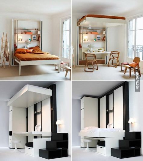 Elevator Beds Raise To The Ceiling For Extra Space - great idea for the guest room! Ikea Mandal, Closet Bed, Closet Aesthetic, Aesthetic Tiktok, Closet Ideas, Space Saving Furniture, Italian Furniture, Furniture Maker, Cool Beds