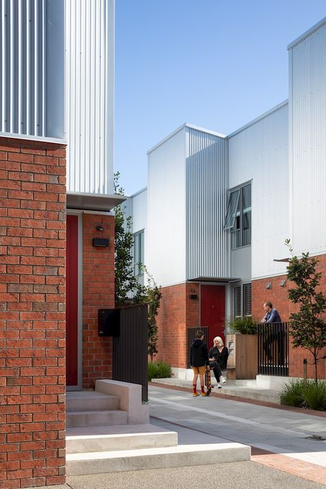 New Zealand Architecture, Metal Facade, Cladding Materials, Metal Cladding, Brick Veneer, Apartment Terrace, Student House, Architecture Awards, Environmental Design