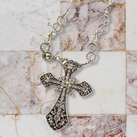 Large Cross Necklace, Long Cross Necklace, Pendant Necklace Long, Large Pendant Necklace, Crystal Cross, Religious Cross, Silver Cross Pendant, Religious Jewelry, Cross Pendant Necklace