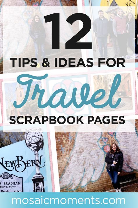 12 Tips & Ideas for Travel Scrapbook Pages - Mosaic Moments Travel Scrapbook Layouts Ideas, Scrapbook Map Ideas, Travel Scrapbooking Ideas Layout Simple, Travel Scrapbook Pages Ideas Photo Layouts, Scrapbook Ideas For Vacations, Scrapbook Ideas For Holidays, Scrapbook Book Pages, Travel Scrapbook Pages Photo Layouts, Cathedral Scrapbook Layout