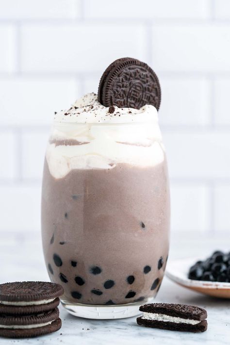 Oreo Bubble Tea, Oreo Recipe, Milk Tea Boba, Boba Recipe, Oreo Milk, Bubble Tea Flavors, Oreo Filling, Milk Tea Recipes, Oreo Cream