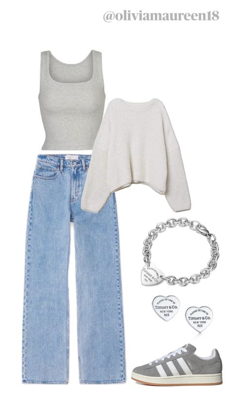 Grey adidas campus outfit, Jean and sweater outfit inspo Adidas Campus Outfit, Outfit Campus, Outfit Jean, Campus Outfit, Simple Outfits For School, Casual Preppy Outfits, Sweater Outfit, Outfit Inspo Casual, Future Outfit