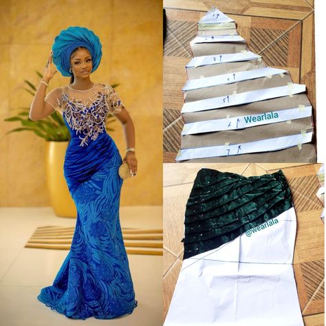 A Line Asoebi Styles, Pattern Combinations Fashion, Navy Blue Lace Asoebi Styles, Asoebi Lace Style, Lace Fashion Asoebi, Lace Combination Styles, Mermaid Skirt Pattern, Corset Gowns, Lace Aline Dress