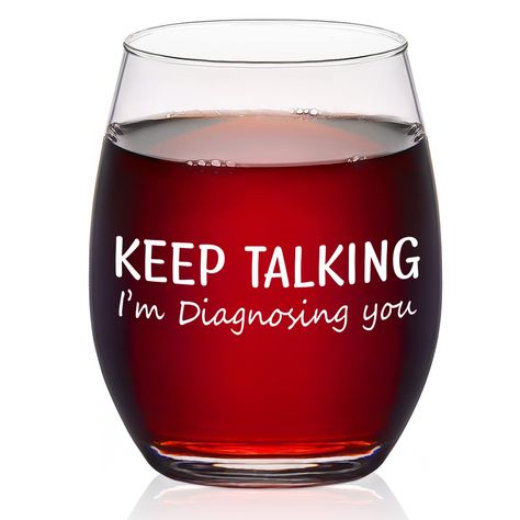 PRICES MAY VARY. FUNNY GIFTS: Our funny wine glass is a ideal birthday gift, Christmas gift, thanksgiving gift, graduation gift, coworker gift, or retirement gift for psychology, therapist, women, doctor, friends or social worker. UNIQUE DESIGN: We printed the Keep Talking I'm Diagnosing You on the stemless wine glass, which makes this common wine glass for doctor more novelty. And this unique wine glass is so appropriate for psychology, therapist or doctor. FOOD GRADE MATERIAL: Our psychology g Wine Station, Unique Wine Glass, Funny Wine Glasses, Wine Glass Sayings, Psychology Gifts, Keep Talking, Therapist Gifts, Glass Coffee Mugs, Wine Humor