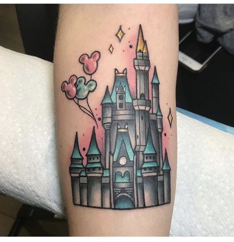 Cinderella Castle Tattoo, Disneyland Castle Tattoo, Disney Sleeve, Castle Tattoo, Disneyland Castle, Cinderella Castle, School Tattoo, Disney Tattoos, Tattoo Flash