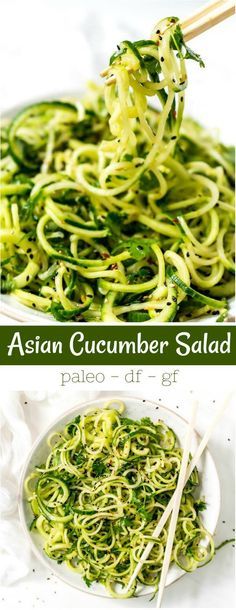 This Asian Cucumber Salad Recipe is fresh, cool and perfect for summer. Use a spiralizer or just slice your cucumbers then toss with a flavorful Asian dressing. This salad is Paleo, Gluten Free, Grain Free and makes a wonderful side dish. #zoodles #cucumbersalad #paleorecipes #glutenfreerecipes Asian Cucumber Salad Recipe, Asian Dressing, Asian Cucumber Salad, Cucumber Salad Recipe, Zoodle Recipes, Creamy Cucumber Salad, Recipe Salad, Diet Recipes Flat Belly, Spiralizer Recipes