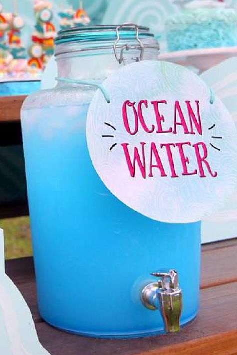 See Birthday Party, Under The Sea Party Drinks, Sea Party Ideas Ocean Themes, Ocean Life Birthday Party, Narwal Party Ideas, Diving Theme Party, Norwall Birthday Party, Jelly Fish Themed Party, Ocean Themed Sleepover