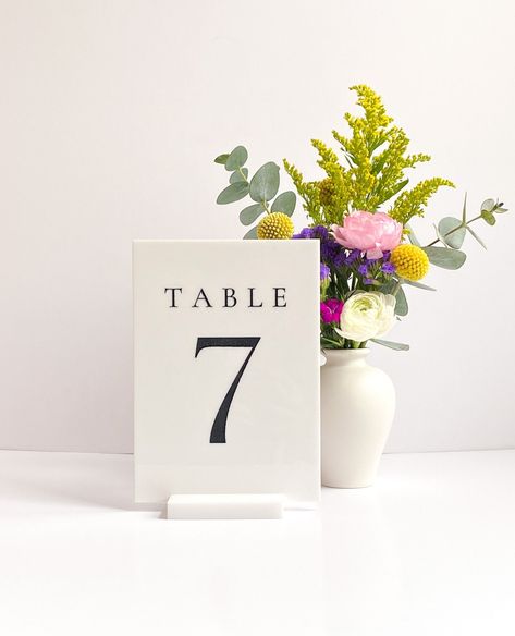 Table Numbers Wedding Acrylic, Table Numbers Black And White, Table Number Decorations, Modern Table Number, Bride To Be Decorations, Black And White Table, Acrylic Table Numbers, Floral Table Numbers, Diy Table Numbers