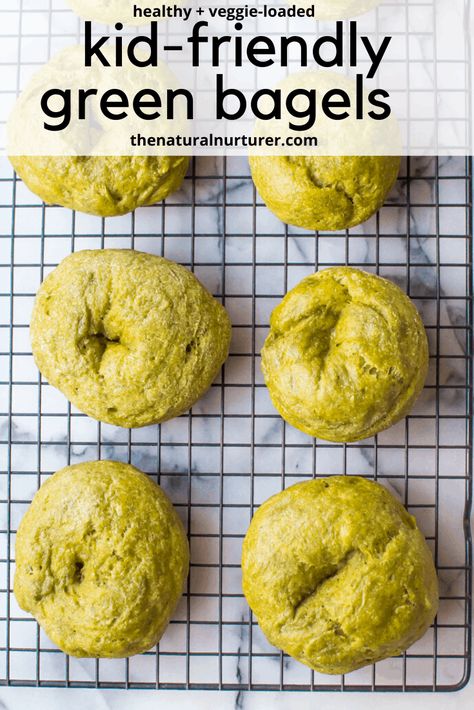 These kid-friendly green bagels are a perfect healthy breakfast! Naturally green from spinach and made with whole wheat flour and greek yogurt, this easy bagel recipe is going to change breakfast! Easy Bagel Recipe, Easy Bagel, Healthy Bagel, Bagel Recipe Easy, Perfect Healthy Breakfast, Super Healthy Kids, Bagel Recipe, Cooking Classes For Kids, Healthy Veggies