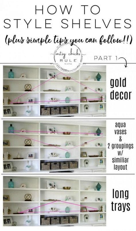 Style Shelves, Styling Bookshelves, Simple Decorating, Built In Shelves Living Room, Shelf Decor Living Room, Styling Shelves, Decorating Bookshelves, Bookshelves In Living Room, Bookcase Styling