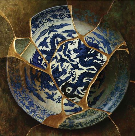 3 Artists Who Switched to Acrylic Paint | Artists Network Kintsugi Art Painting, Dark Grey Carpet, Blue And White Bowl, Kintsugi Art, Gelli Arts, Double Dragon, White Bowl, Persian Blue, Fluid Acrylic Painting