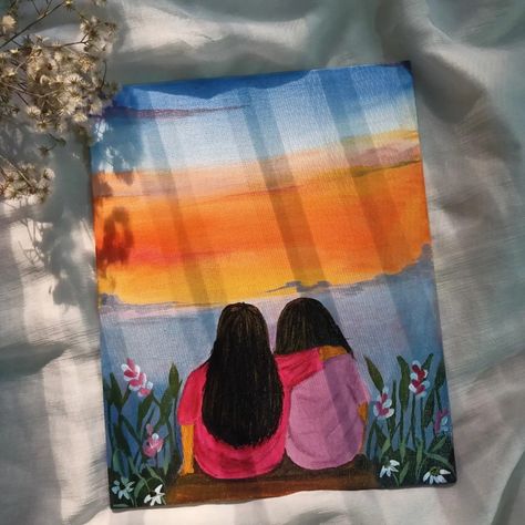 Sister Canvas Painting Ideas, Sister Painting Ideas On Canvas, Sister Painting Ideas, Sister Painting, Sisters Art, Drawing Ideas, Painting Ideas, Art Inspo, Wall Canvas