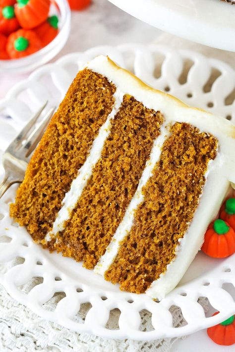 This soft, moist pumpkin layer cake is loaded with warm spices and filled and frosted with a rich, velvety cream cheese frosting. Gingerbread Layer Cake, Pumpkin Layer Cake, Christmas Desserts Cakes, Molasses Cake, Life Love And Sugar, Perfect Christmas Dessert, Favorite Christmas Desserts, Whipped Cream Cheese Frosting, Best Christmas Desserts