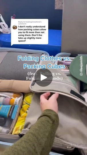 are packing cubes worth it? | @rileejsmith gives her two cents on the hot traveling debate of folding your clothes vs. using packing cubes | By BuzzFeed Video | Talk about packing cubes and
whether they are really more efficient when it comes to
packing. If I have a shorter trip where I'm not tight on
space, I will usually pack this way just because I like the
convenience of seeing everything. Using this method,
my clothes and my bathing suits take up one whole side of my
suitcase and they're a little bit bulky even when I use my
compression pad. So now, let's pack those same items using
packing cubes. So, let's start with rolling up our clothes
inside the packing cubes. Rolling is a lot of people's
preferred method of packing, I personally am a folder rather
than a roller. Everything from Packing Cubes Tips, Packing Cubes, Folding Clothes, Short Trip, Things To Come, Let It Be