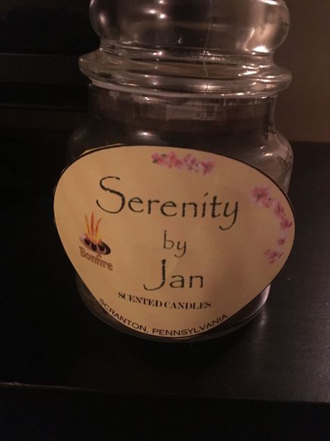 Serenity by Jan. The office. The office party. #humor #office #humor Office Theme Bridal Shower Ideas, Serenity By Jan Candle, The Office Garden Party, The Office Crafts, The Office Party Favors, Bachelorette Party The Office, The Office Room Decor, Office Themed Bridal Shower Ideas, The Office Themed Christmas Party