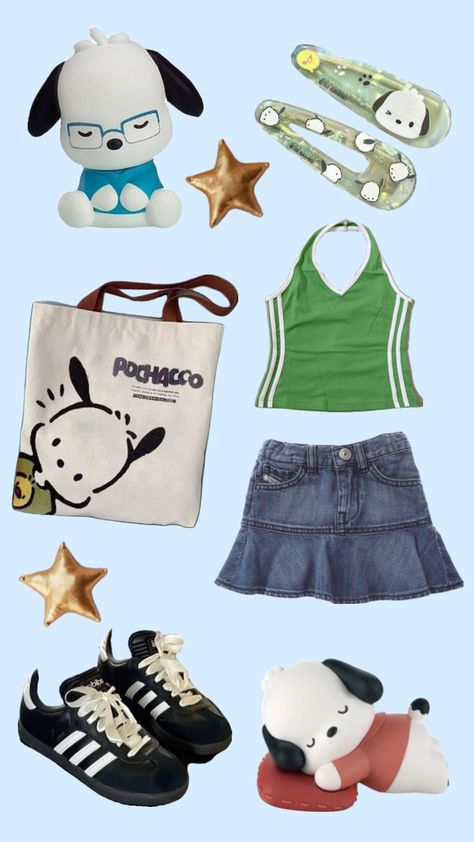 Pochacco outfit ⚽️ ⭐️ 🍡 #sanrio #pochacco #outfitinspo #aesthetic Pochacco Outfit, Sanrio Outfit Aesthetic, Sanrio Outfits, Sanrio Pochacco, Aesthetic Shuffles, Kitty Clothes, Hello Kitty Clothes, Hello Kitty Characters, Downtown Outfits