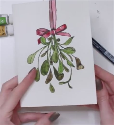 How to Paint Mistletoe in Watercolour this Christmas Watercolor Mistletoe, Painted Christmas Cards, Christmas Card Art, Wine Bottle Diy Crafts, Holiday Painting, Diy Watercolor Painting, Watercolor Christmas Cards, Christmas Drawing, Jingle All The Way