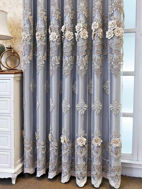 Pretty Curtains Bedroom, Pretty Curtains, Single Panel Curtain, Fancy Curtains, Blue Bedroom Walls, Furniture Reupholstery, French Curtains, Curtains And Draperies, Floral Type