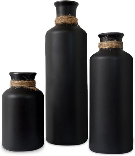 Matte Black Ceramic Vase Set, 3 Small Rustic Decorative Vases for Modern Farmhouse Office Home Decor, Living Room Centerpieces Decoration, Flower Vases for Table Mantel Entryway Shelves Decor #pinterest #amazon #viral #tiktok #tiktokviral Entryway Shelves Decor, Matte Black Vase, Ceramic Vases Diy, Entryway Shelves, Ornament Vase, Modern Farmhouse Office, Office Party Decor, Black Modern Farmhouse, Farmhouse Vases