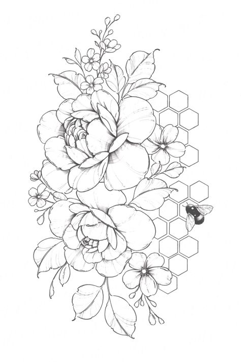 Embroidery Tattoo, Armband Tattoos, Tattoo Themes, Bee Tattoo, Wood Burning Patterns, Bee On Flower, Feminine Tattoos, Mom Tattoos, Tattoo Design Drawings