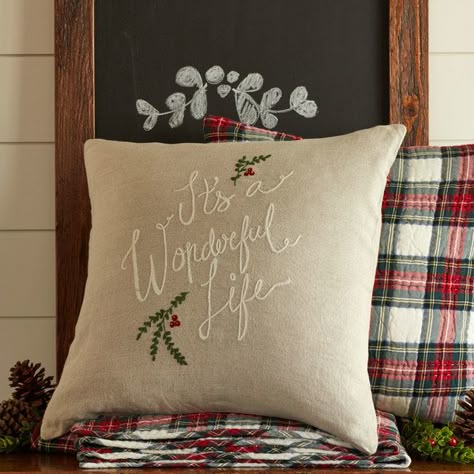 Our Winter Embroideries are handmade on soft linen. These accent pillows create a beautiful statement that you won’t have to put away when all of holiday entertaining is through! Filled with a 100% white feather and down insert.  20" x 20"  FREE SHIPPING! Sewing Pillows Ideas, Christmas Pillows Diy, Winter Embroidery, Pillow Embroidery, It's A Wonderful Life, Christmas Embroidery Patterns, Winter Pillows, Embroidery Christmas, Embroidered Throw Pillows