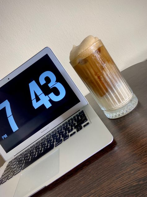 Coffee, laptop, flip clock and dreams Coffee And Laptop Aesthetic, Laptop Clock, Coffee And Laptop, Laptop Aesthetic, Flip Clock, Simple Pleasures, Macbook Air, Macbook, Clock