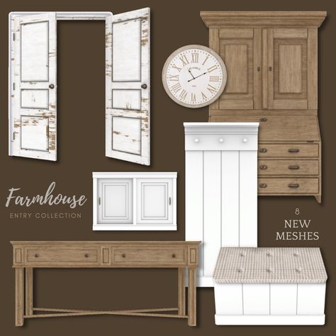 Farmhouse - Entry - Build / Buy - The Sims 4 - CurseForge Sims 4 Mediterranean, Sims 4 Farmhouse Cc, Sims 4 Farmhouse, Sims 4 Cottage, Farmhouse Entry, The Sims 4 Skin, Cottage Door, Spanish House, Sims 4 Build