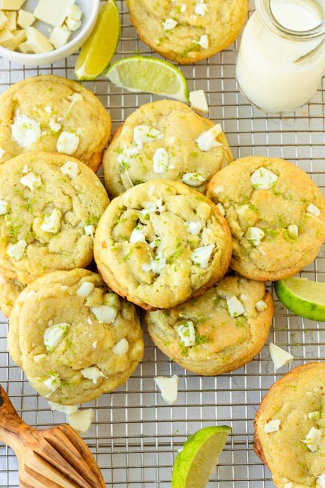 Give me two dozen of these white chocolate lime cookies and I'm going to gobble them all up! #whitechocolatelimecookies #keylimecookies #cookierecipe Key Lime Cookie, Key Lime Cookies, Lime Cookies, White Chocolate Cookies, Pecan Cookies, Chocolate Pecan, Key Lime, White Chocolate Chips, Chocolate Cookies