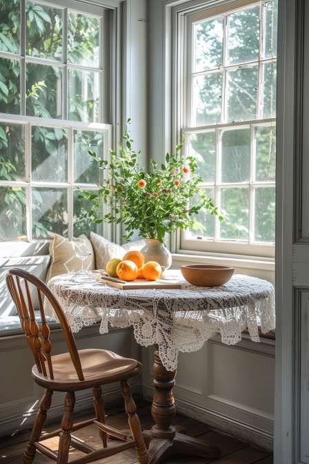 40+ Farmhouse Breakfast Nook Ideas for Cozy Mornings Farmhouse Nook, Farmhouse Breakfast Nook, Farmhouse Breakfast, Breakfast Nook Ideas, Sunroom Ideas, Kitchen Banquette, Style Aesthetics, Cottage Retreat, Apartments Decorating